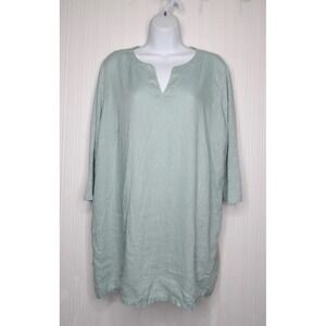 J. Jill Love Linen‎ Tunic Top Mint Green V-Neck Pullover 3/4 Sleeves Size 1X